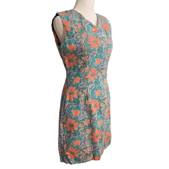 Vintage 70s Talon Blue Sleeveless V Neck Back Zip Slit Floral Dress small 4 - Picture 6 of 16